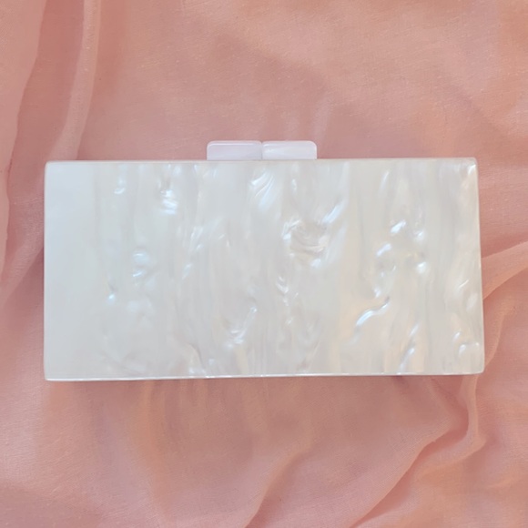 Mrs. Bridal White and Silver Glitter Acrylic Box Clutch - Picture 2 of 4